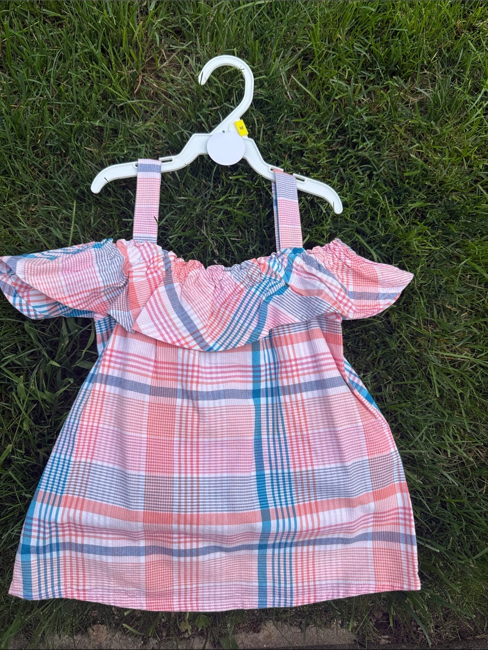 Lands' End Pink Plaid Ruffle Strap Sundress Top